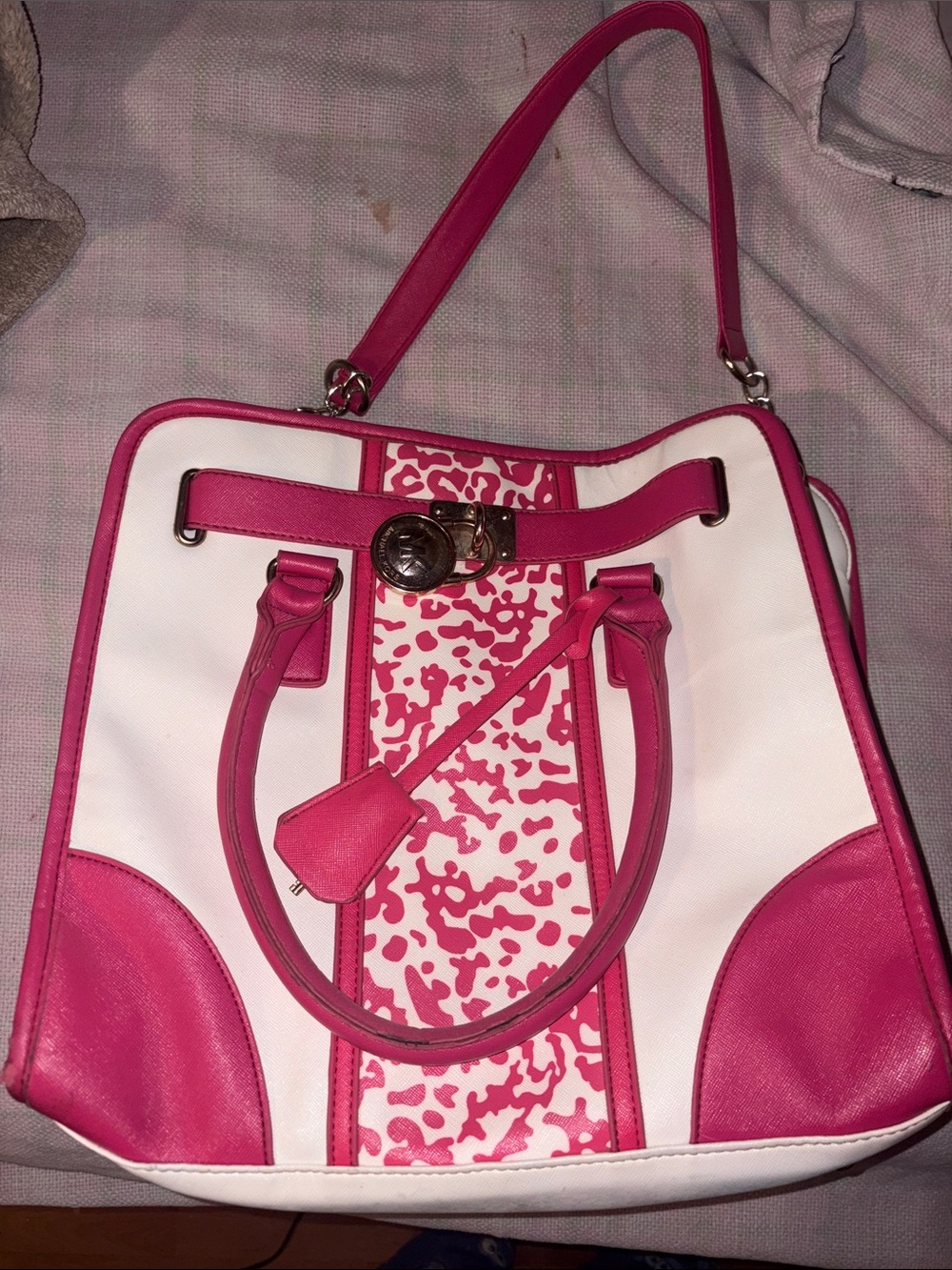 Michael Kors Pink and White Leather Tote